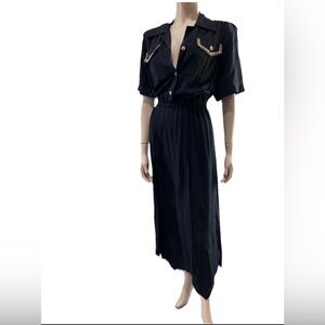 Black Maxi Dress with Gold Accents